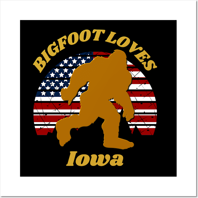 Bigfoot loves America and Iowa too Wall Art by Scovel Design Shop